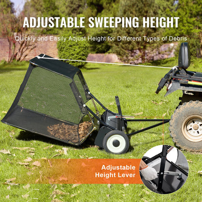 Tow Behind Lawn Sweeper 52 Inch Heavy Duty 26 Cu Ft Grass Collector