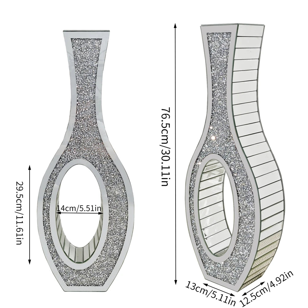Mirrored Floor Vase Tall Silver Crush Diamond Decorative Vase