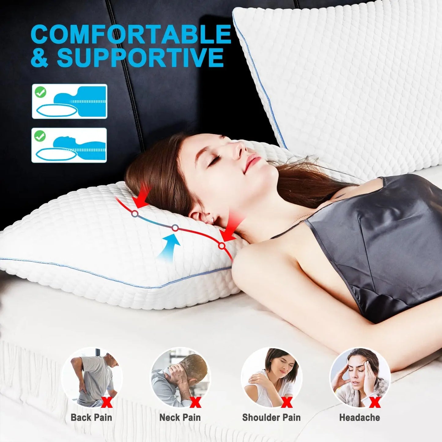 King Size Cooling Pillows Set of 2, Adjustable Shredded Memory Foam, Gel Infused 20x36 Inches