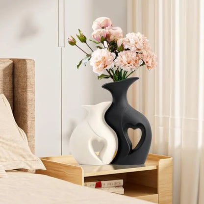 Heart Shaped Ceramic Vase Set of 2 Minimalist Decorative Vases