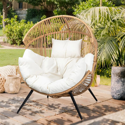 Outdoor Wicker Egg Chair, PE Rattan Chair with Cushion, Oversized