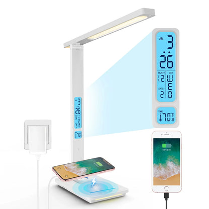Wireless Charging LED Desk Lamp with a USB Charging Port, Dimmable, Sliding Function, Auto Timer, and Night Light