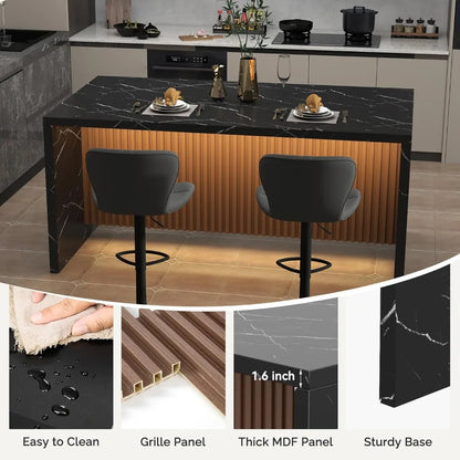 Modern Dining Table Island for 4-6 People Marble LED Lights