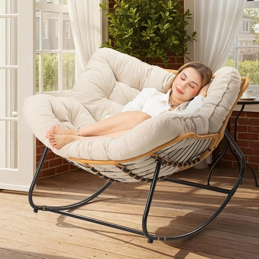 Wicker Papasan Rocking Chair Oversized Cushion Comfort Chair