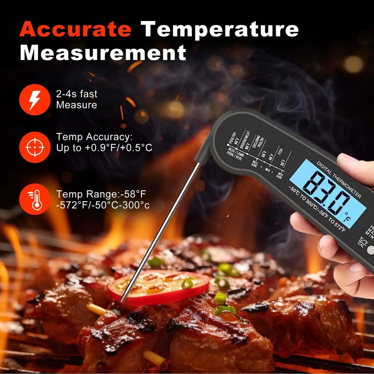 Digital Food Thermometer Instant Read Backlight LCD Kitchen Tool
