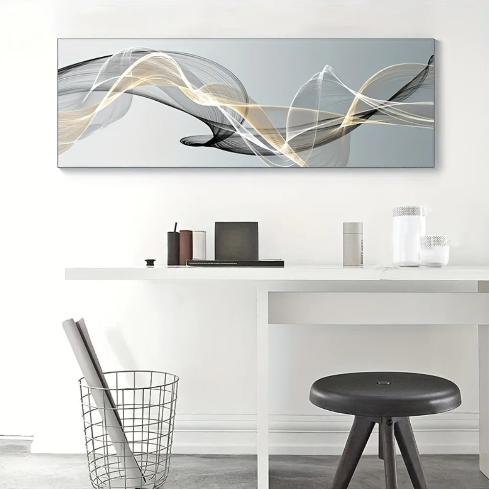 Black and White Line Art Canvas Modern Abstract Pine Wood Frame