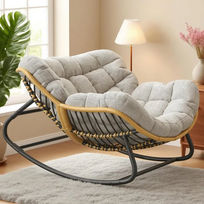 Rattan Egg Chair Oversized Swivel Rocking Lounge Chair with Cushion