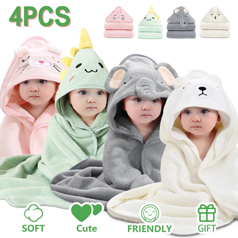 Baby Bath Towels 4PCS Soft & Absorbent w/ Hood for 0-5 yrs
