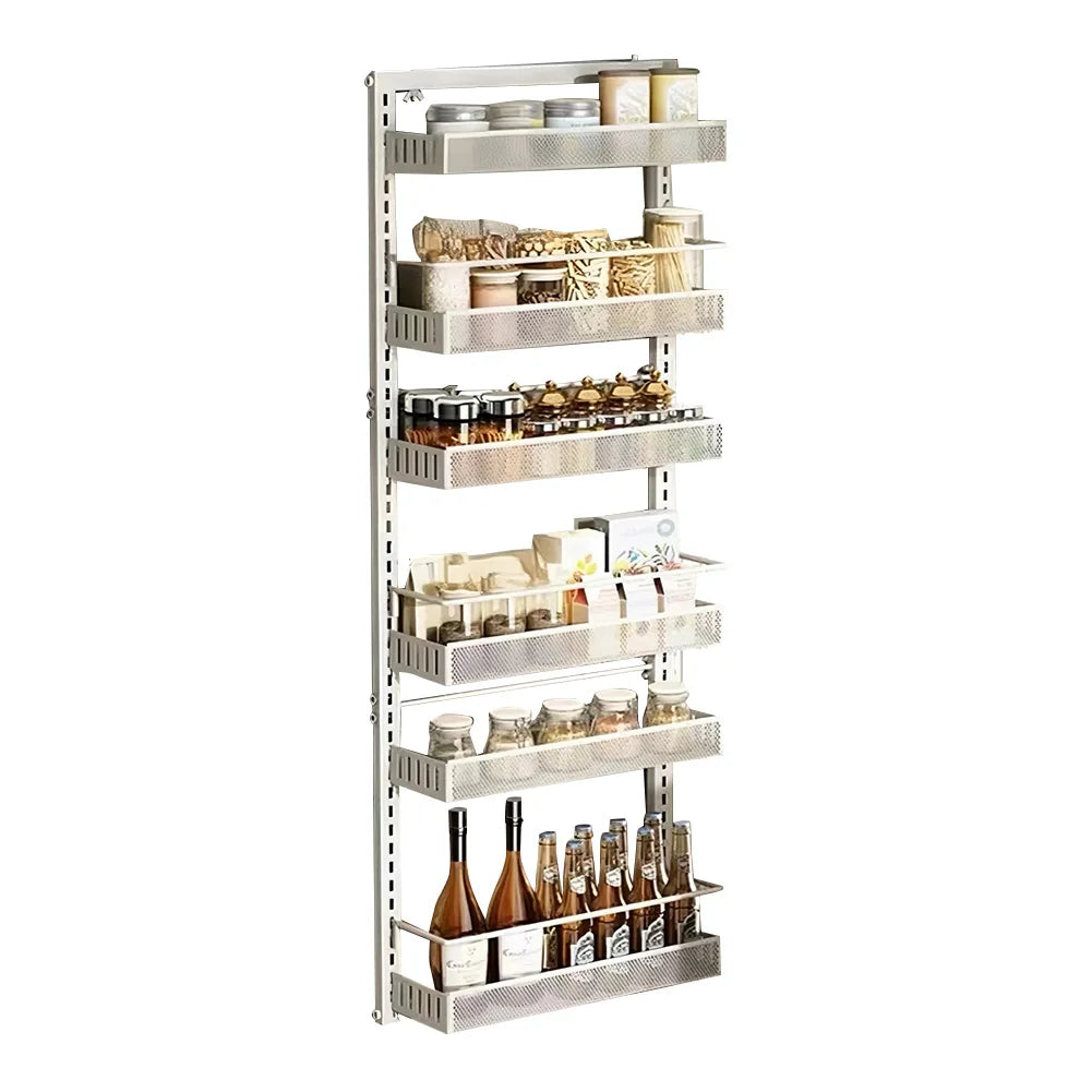 6-Tier Over The Door Pantry Organizer with Adjustable Baskets, Metal Wall Mount Spice Rack