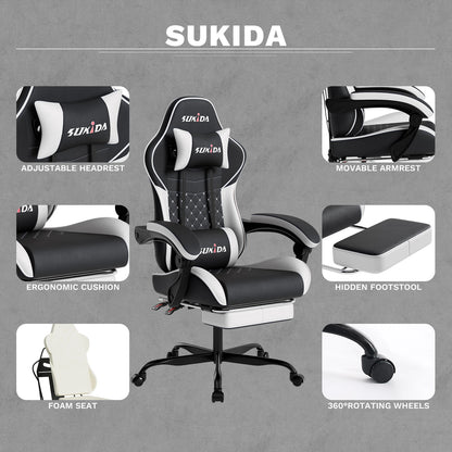Gamer Chair w/ Massage, Lumbar Support, Swivel & Adjustable