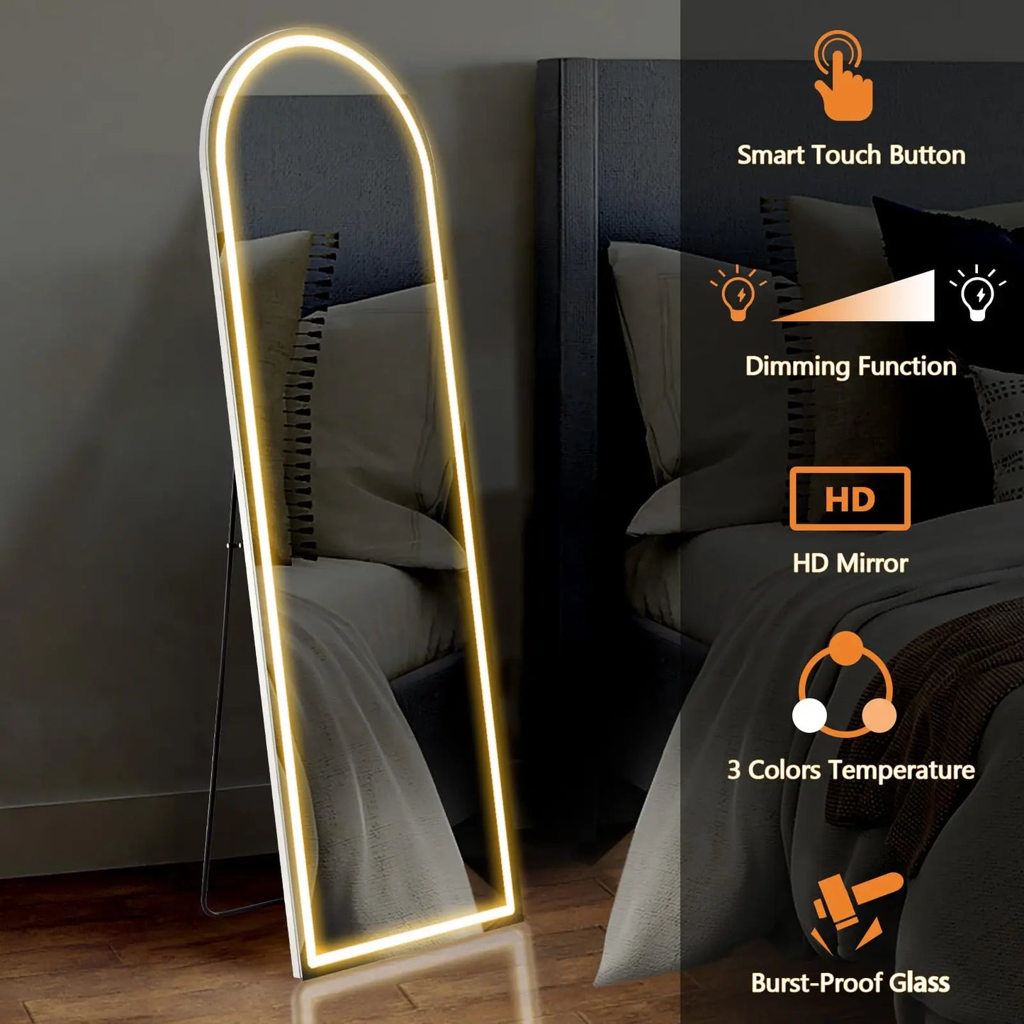 LED Full Length Mirror with 3 Color Lighting Aluminum Frame