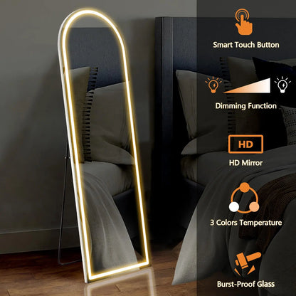 LED Full Length Mirror with 3 Color Lighting Aluminum Frame