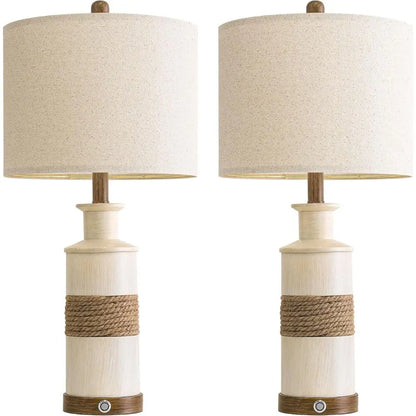 Rattan Table Lamps with USB Ports 3 Way Dimming Bedside Lights