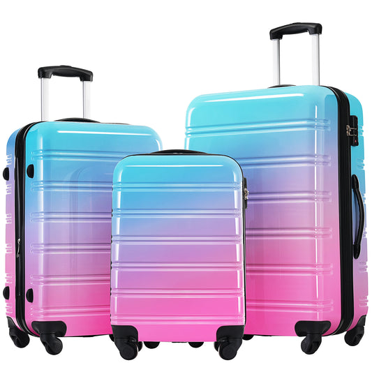 Hard-Shell Luggage Set 3 Piece Gradient Expandable TSA Spinner Wheels