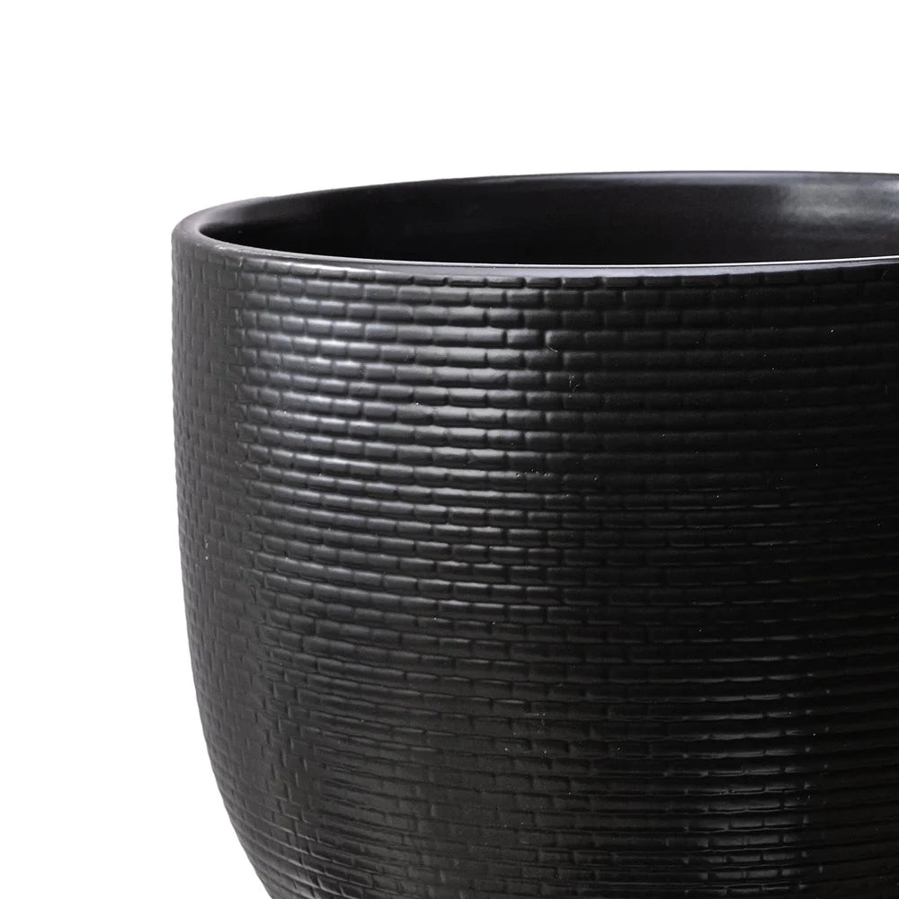 10 Inch Woven Black Ceramic Planter with Stable Base