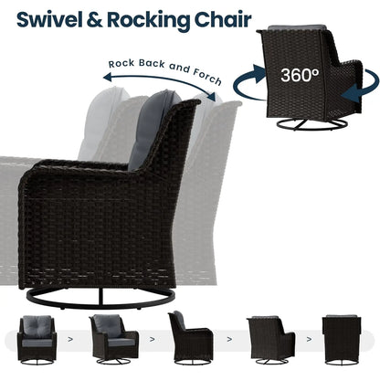 3 Piece All-Weather Wicker Swivel Rocker Patio Set With Table & Cloud-Like Cushions