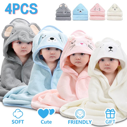 Baby Bath Towels 4PCS Soft & Absorbent w/ Hood for 0-5 yrs