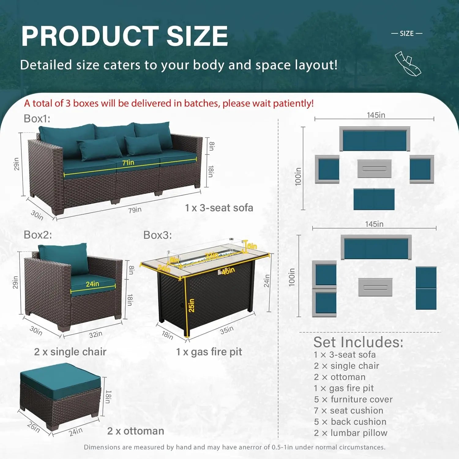 6 Piece Patio Set With Fire Pit Table 45 Inch Propane Outdoor Furniture