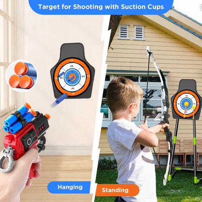 Toy Bow and Arrow + Guns for Kids with Night-Light Target Stand