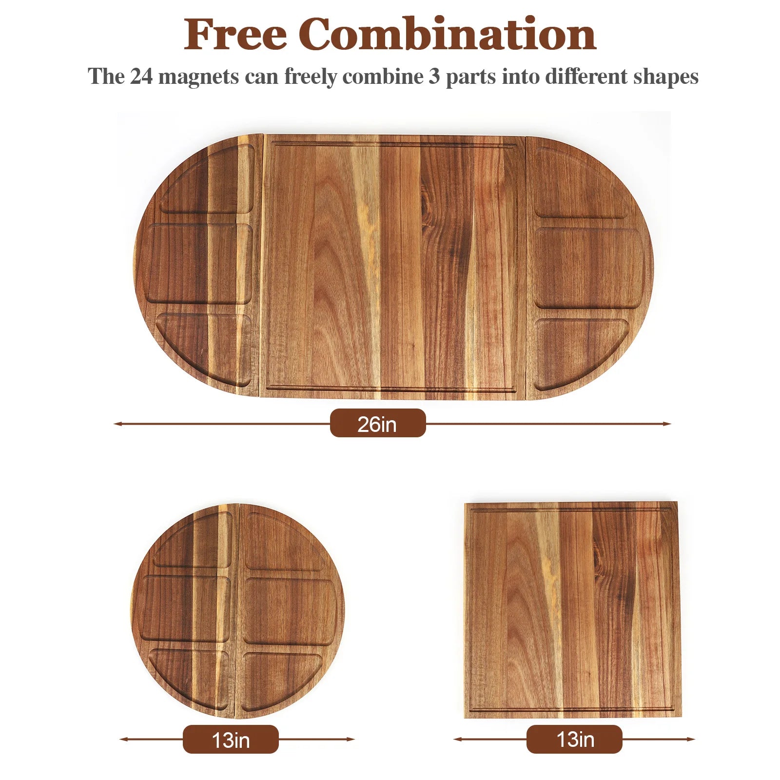 Acacia Wood Serving Tray Charcuterie Board Multi Function Grooves