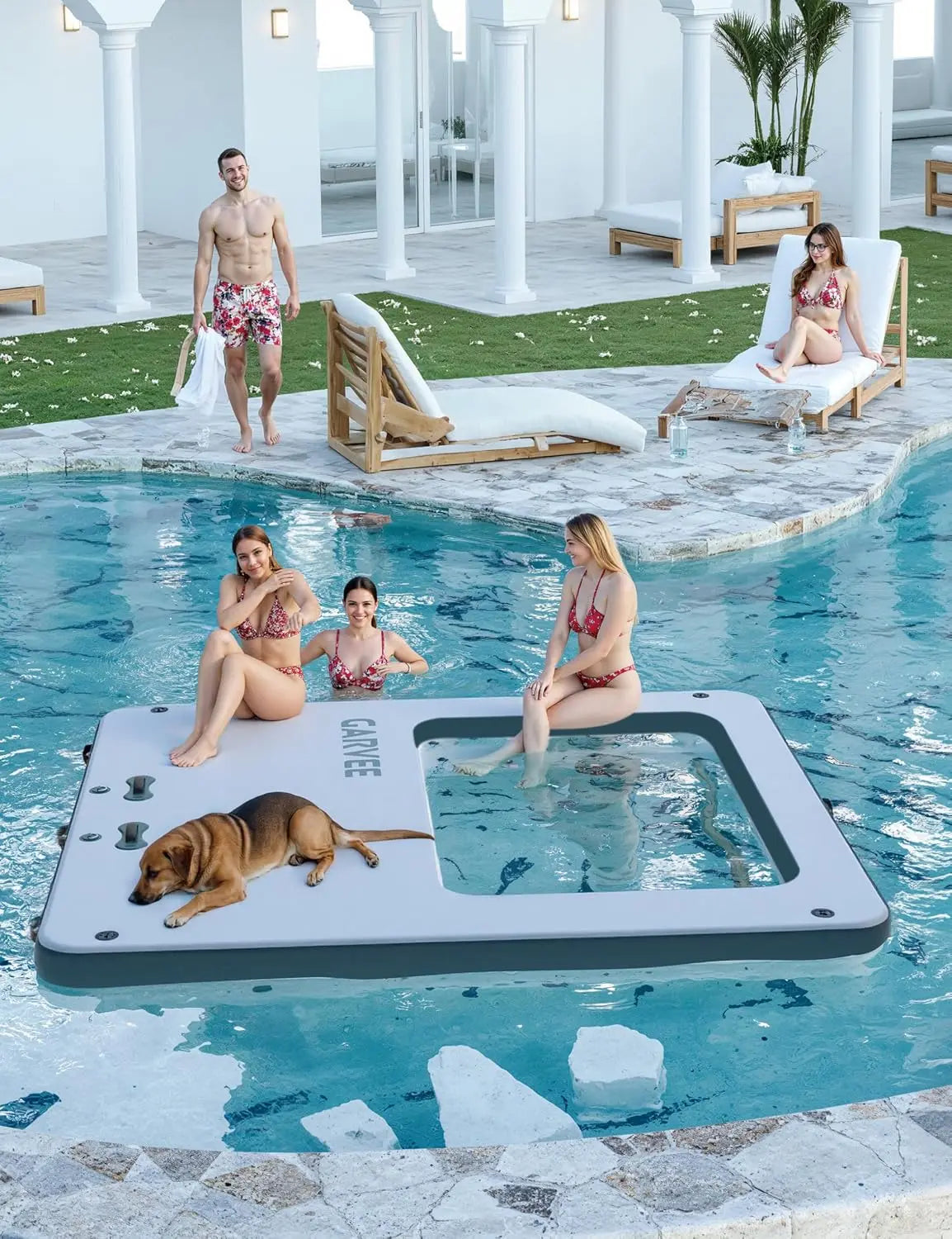 Inflatable Floating Dock 10x10FT Platform with Mesh Swim Area