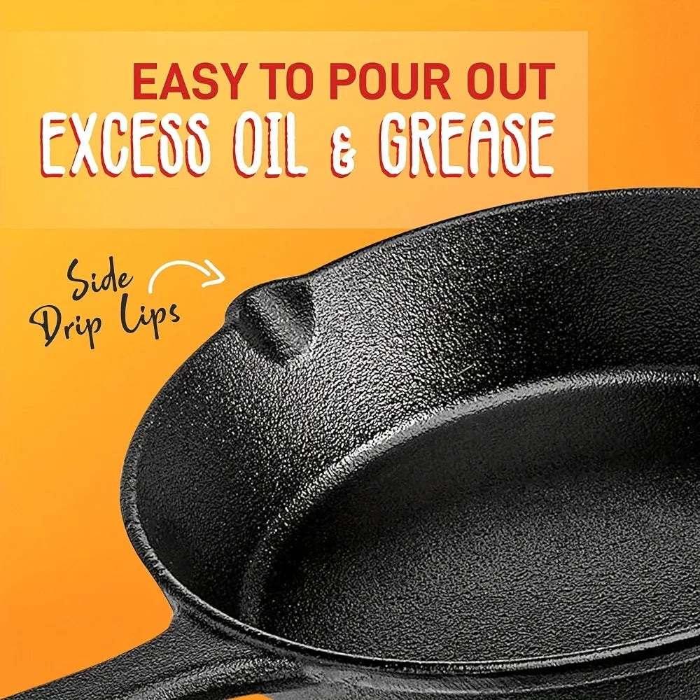 Cast Iron Skillet Set 3PCS Pre-Seasoned Non-Stick