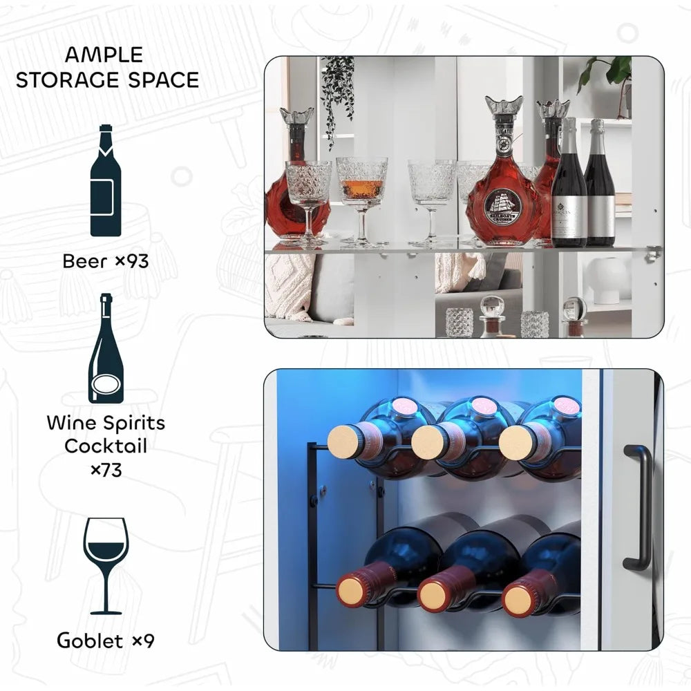 Corner Bar Cabinet with LED Light 68.9 Inch with Mirror