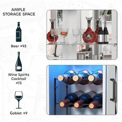 Corner Bar Cabinet with LED Light 68.9 Inch with Mirror