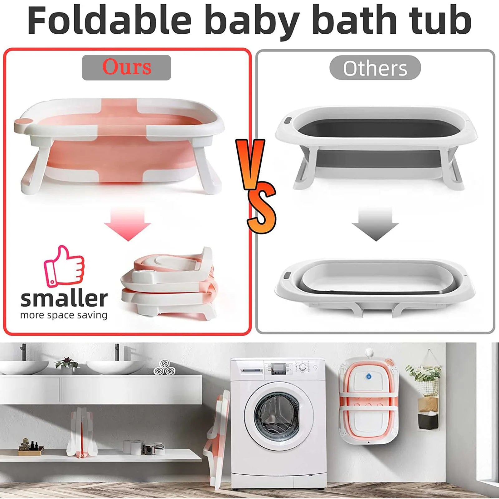 Foldable Baby Bath Tub with Cushion and Built In Thermometer