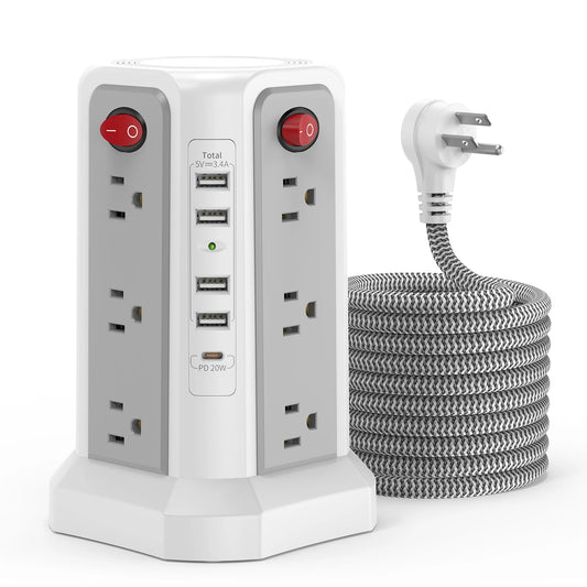 Tower Extension Cord 1.8m Braided with PD20W Fast Charging Port
