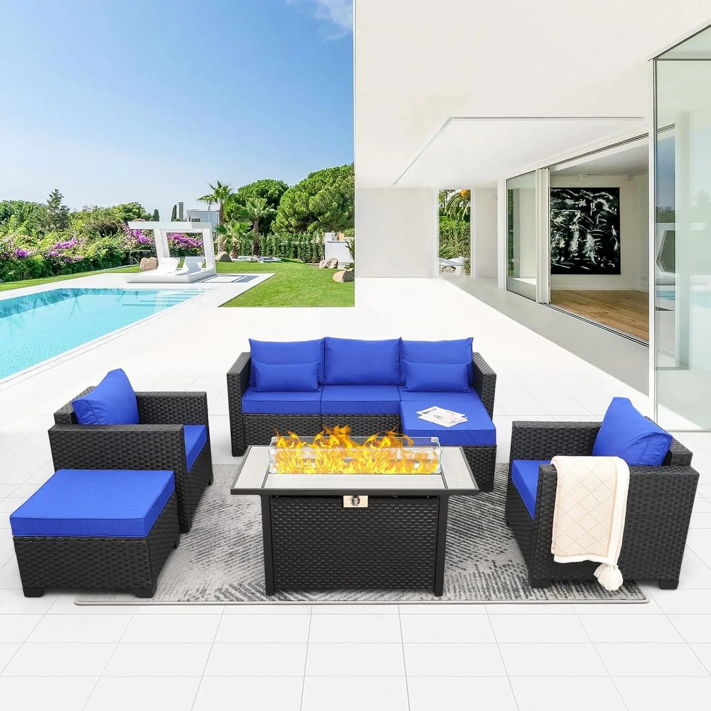 Outdoor Patio Set with Propane Fire Pit Table