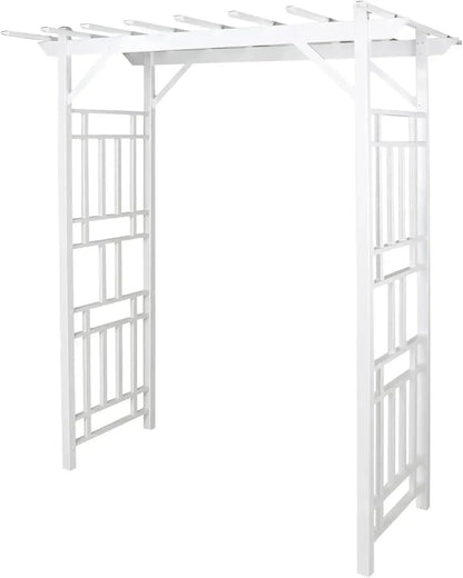 Wellington Vinyl Garden Archway, White, 72" x 85" w/ Trellis Sides for Climbing Plants