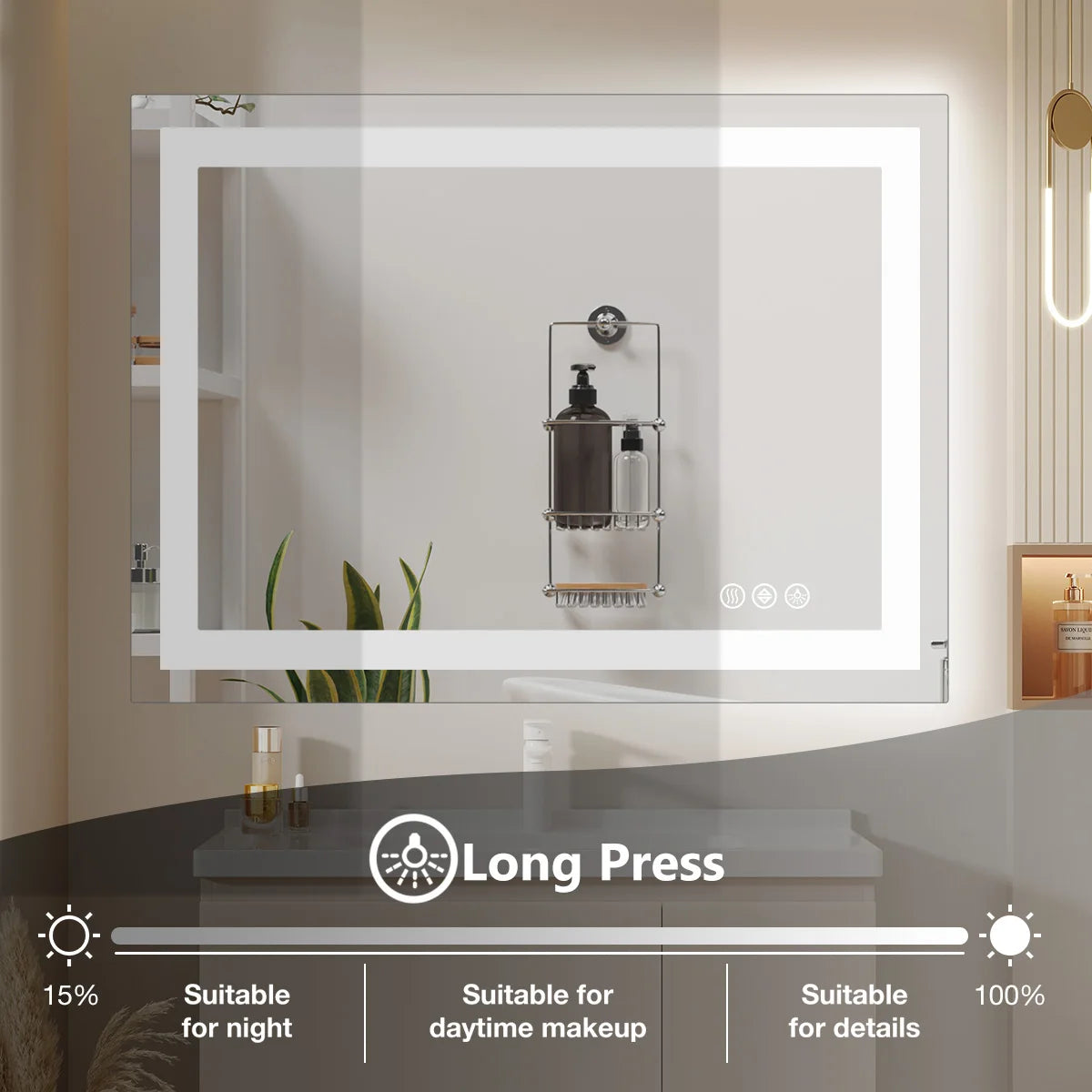 LED Mirror Tempered Glass with Memory Function Front & Backlit Light