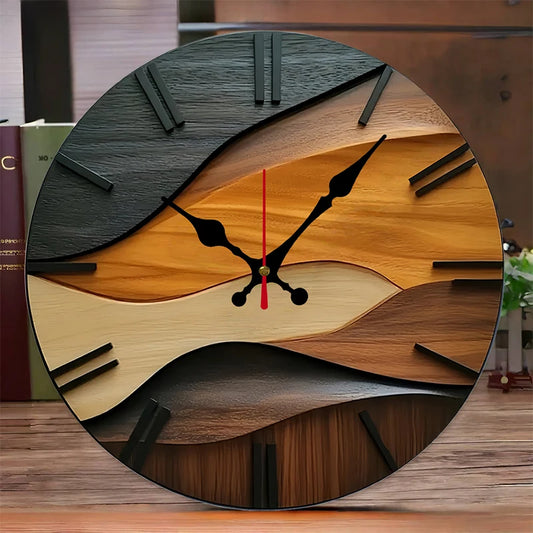 Nordic Wall Clock Modern 2D Flat Wooden Silent Hanging Design
