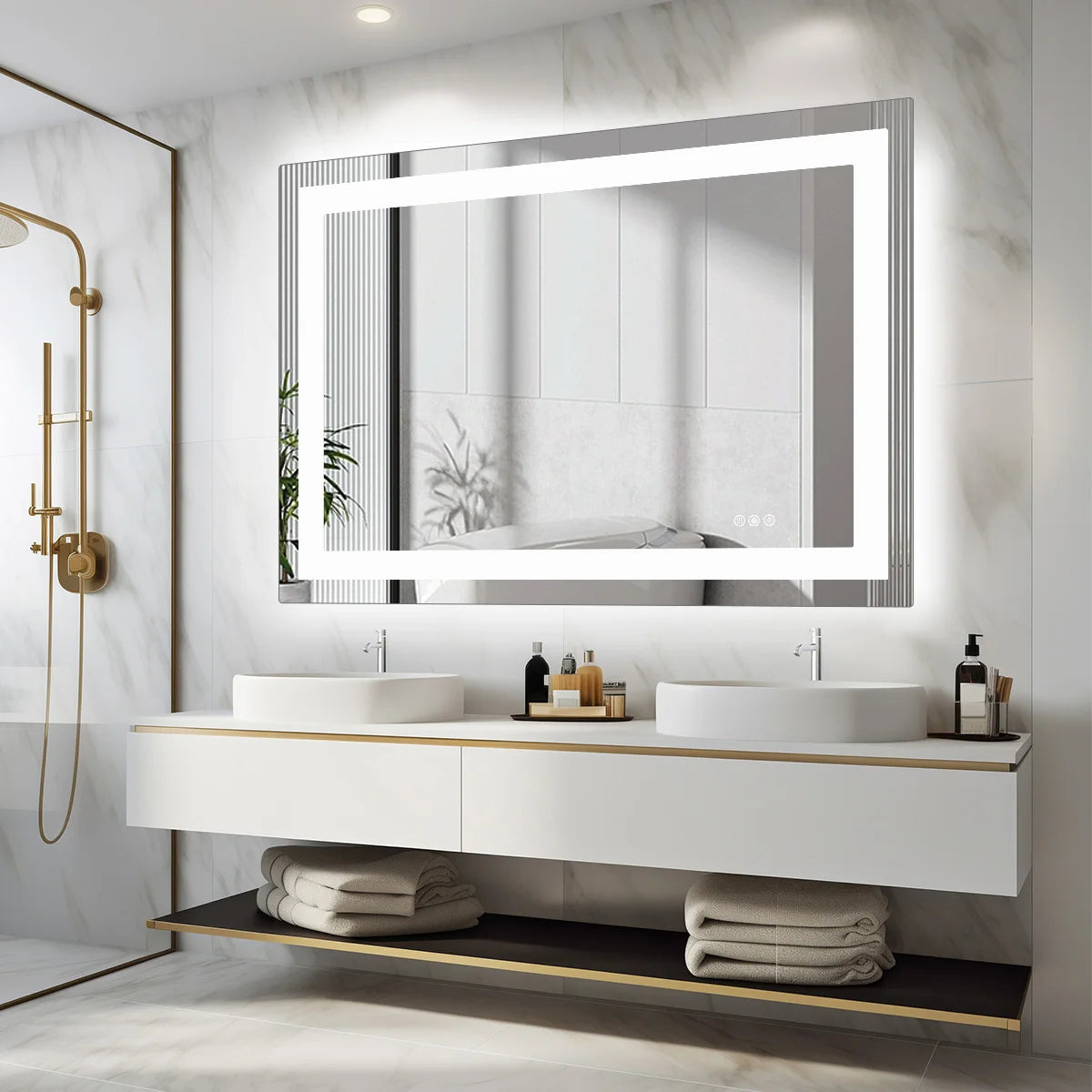 LED Mirror Tempered Glass with Memory Function Front & Backlit Light