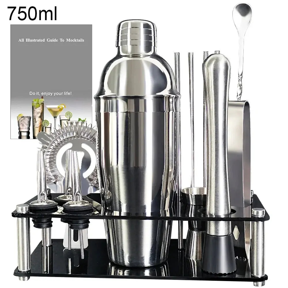 Cocktail Shaker Set 13 Piece Stainless Steel Bar Tools with Stand