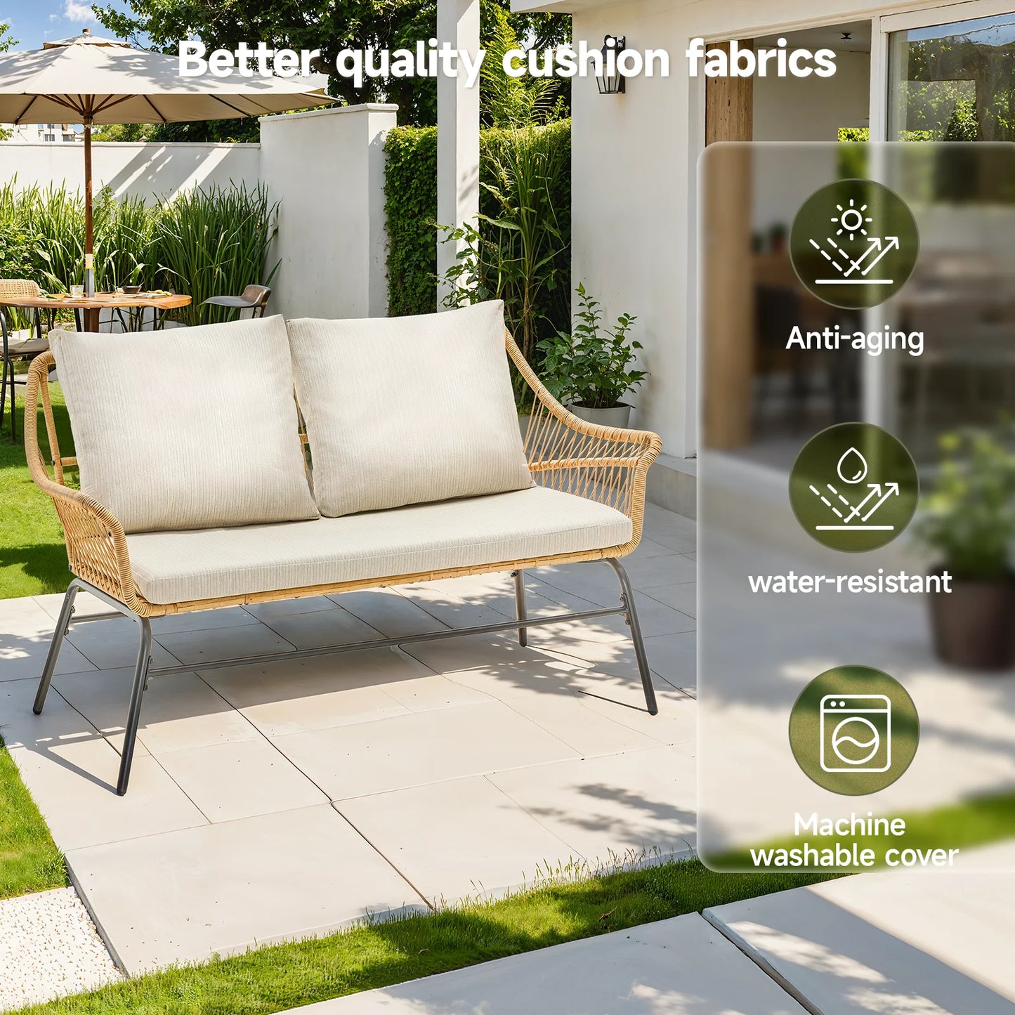 4 Piece Patio Wicker Set Loveseat Chairs Glass Table Outdoor Furniture