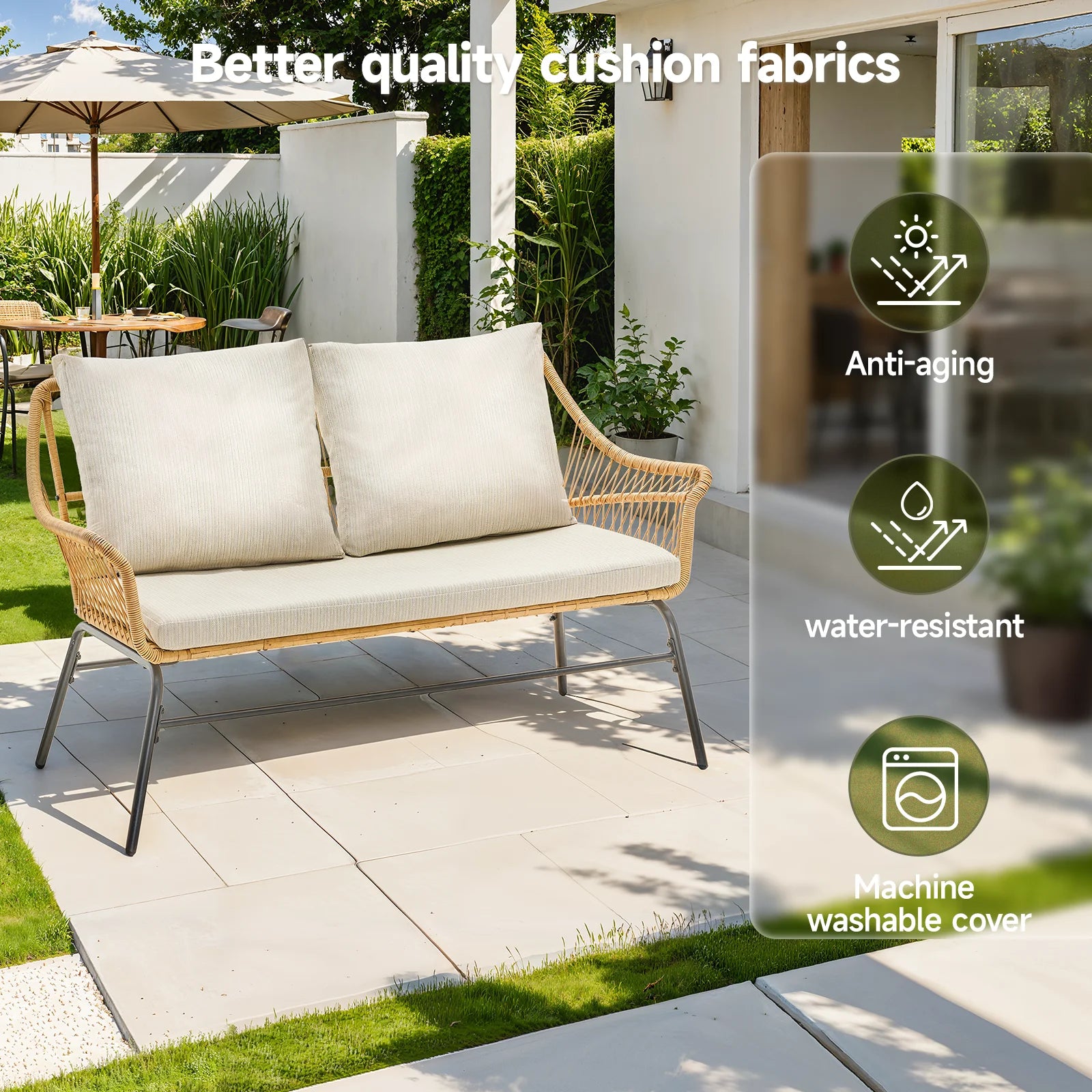 4 Piece Patio Wicker Set Loveseat Chairs Glass Table Outdoor Furniture