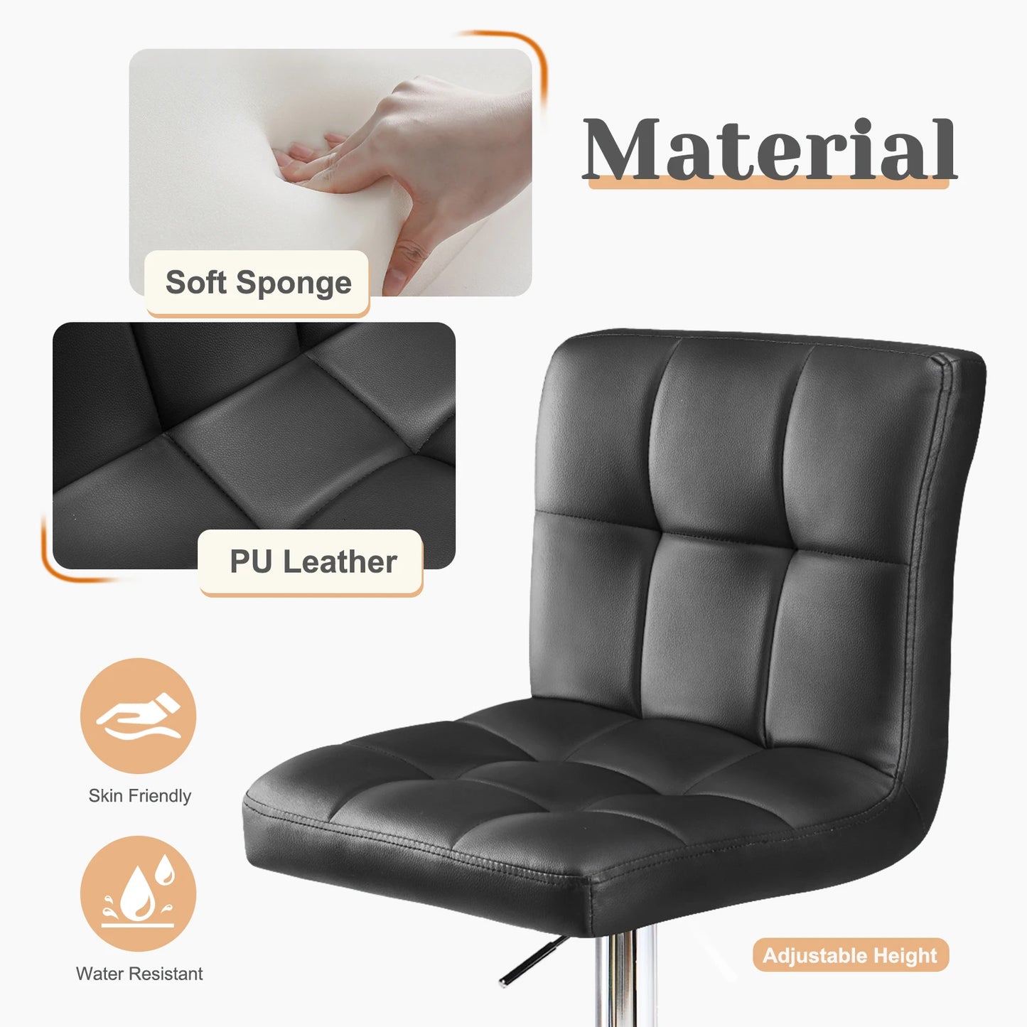 PU Leather Bar Stools Set of 3 26 Inch Swivel Counter Height Chairs