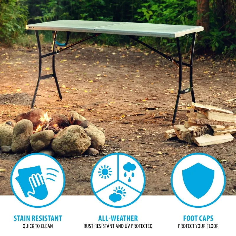 5 Foot Rectangle Fold in Half Table Indoor Outdoor Folding Table