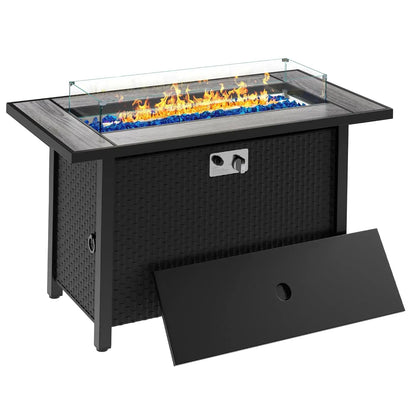 45in Fire Table  50000 BTU 3-in-1, Propane Fire Pit with Glass Wind Guard and Rain Cover, Customized