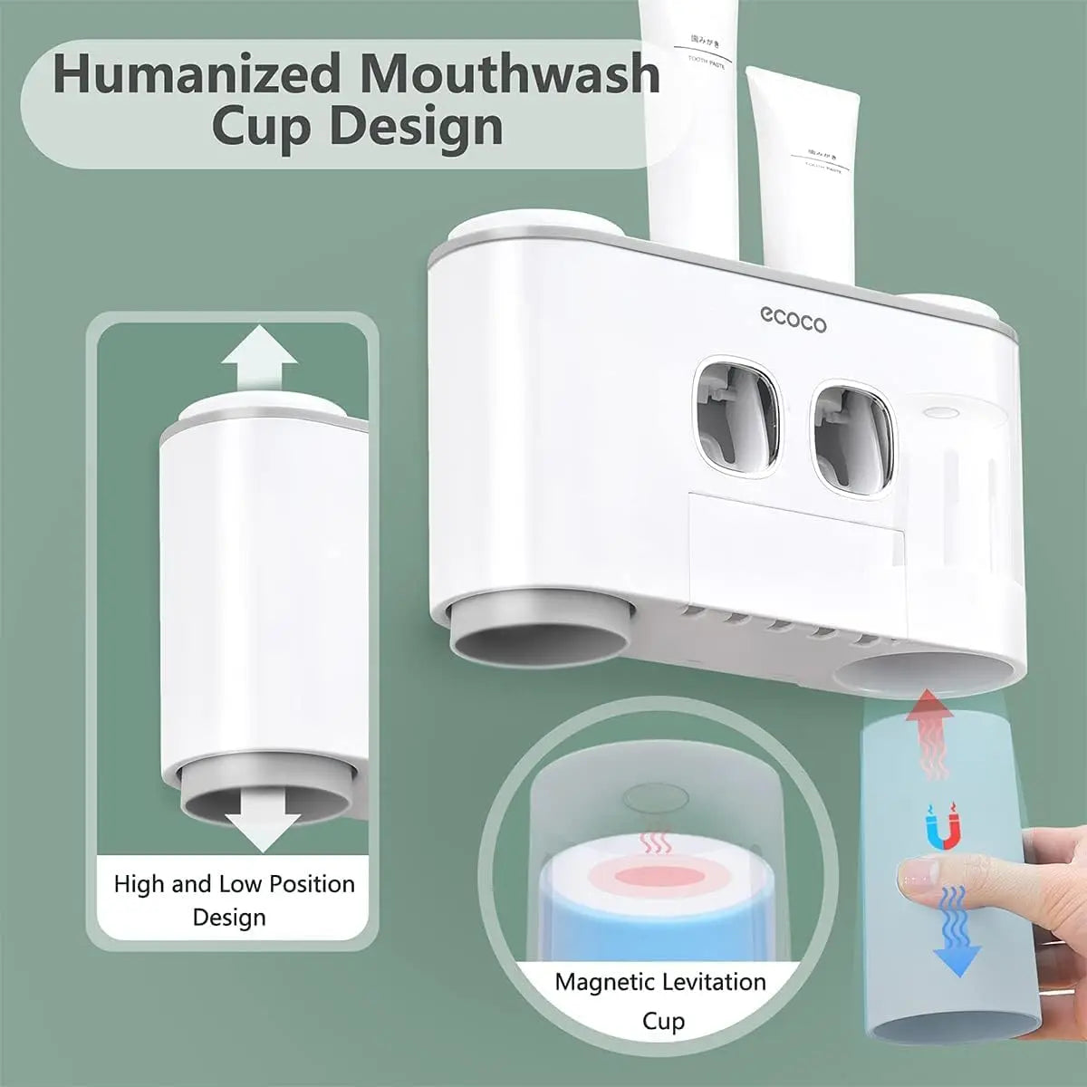 Wall Mounted Toothbrush Holder With Toothpaste Dispenser 4 Cups 5 Slots