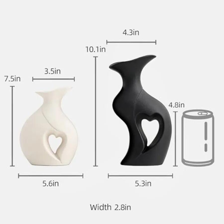 Heart Shaped Ceramic Vase Set of 2 Minimalist Decorative Vases
