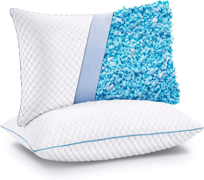 King Size Cooling Pillows Set of 2, Adjustable Shredded Memory Foam, Gel Infused 20x36 Inches