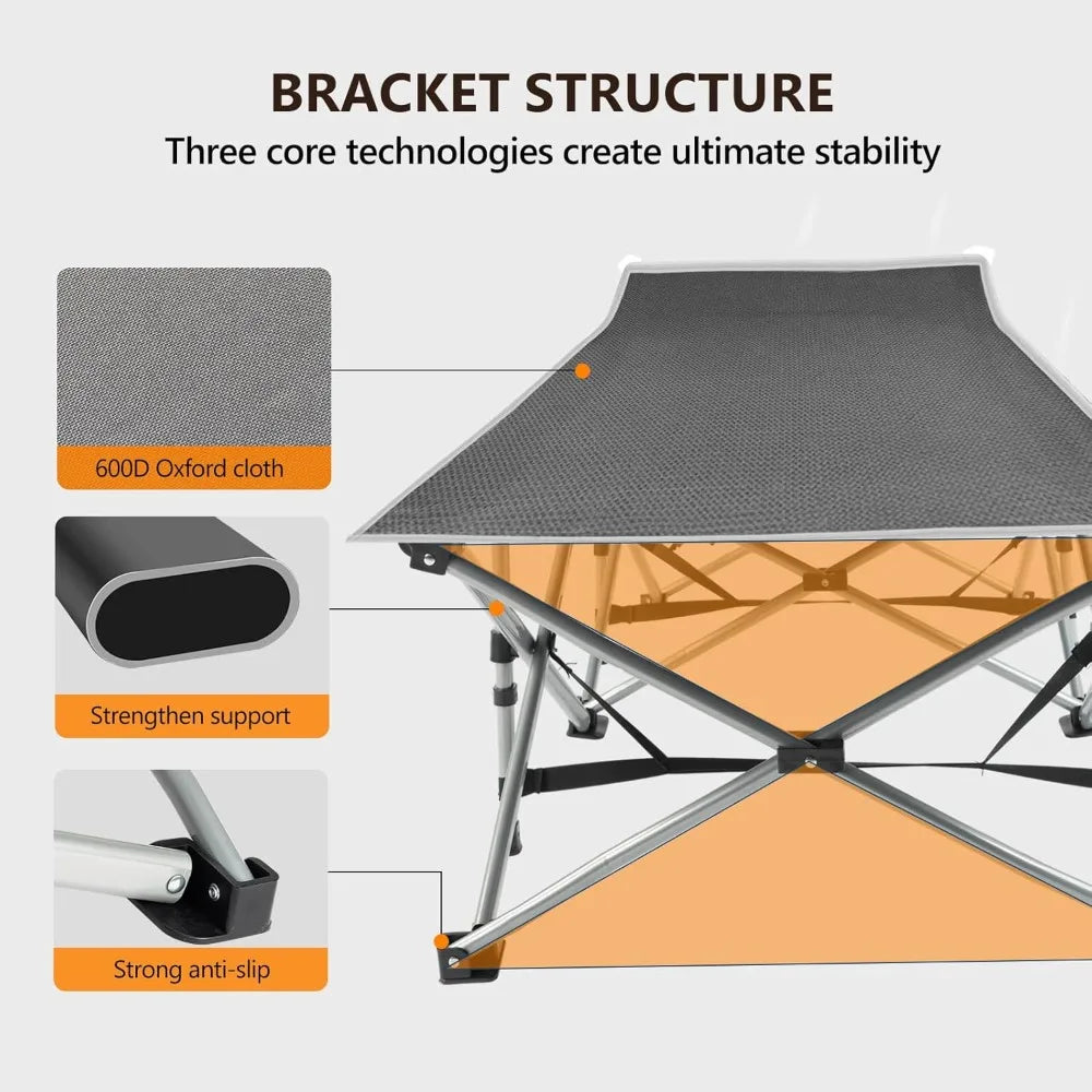 Folding Camping Cot With Mattress Pillow 1200D Oxford Carry Bag