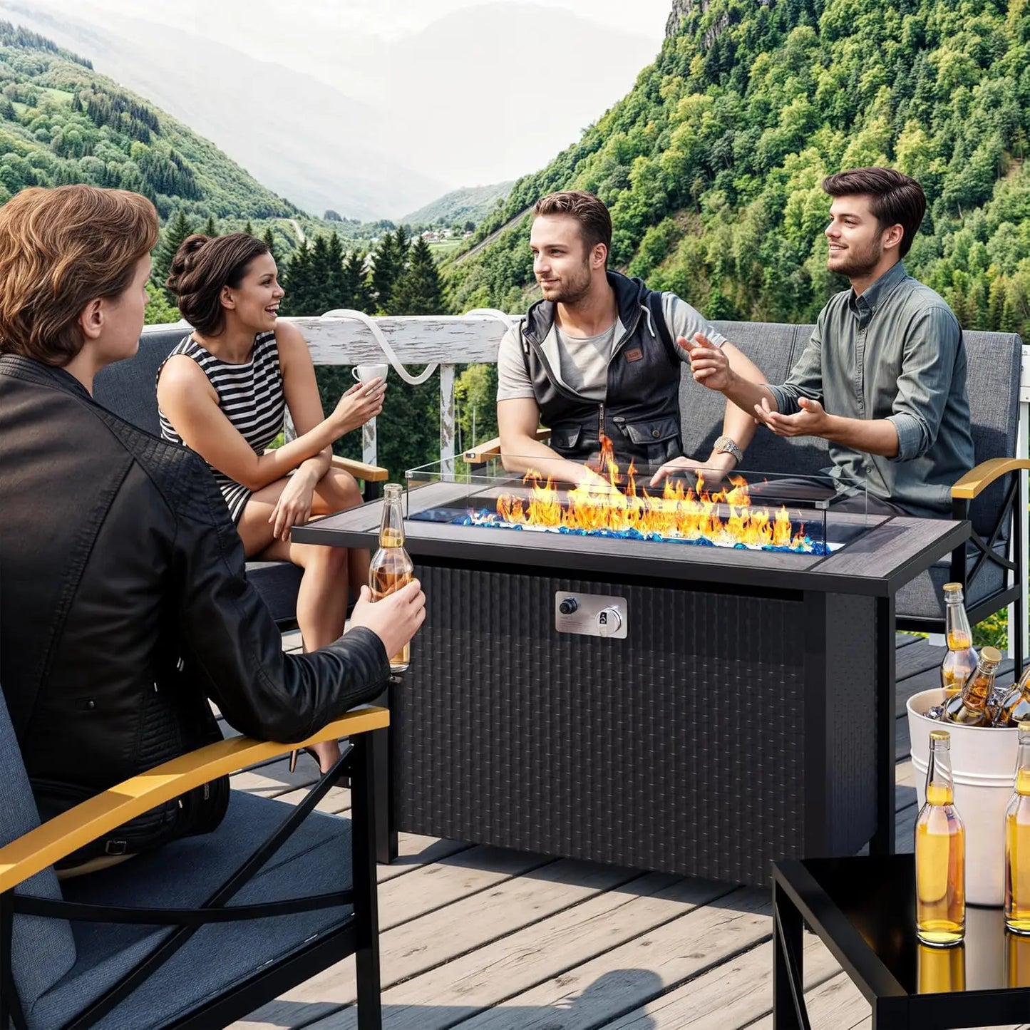 45in Fire Table  50000 BTU 3-in-1, Propane Fire Pit with Glass Wind Guard and Rain Cover, Customized