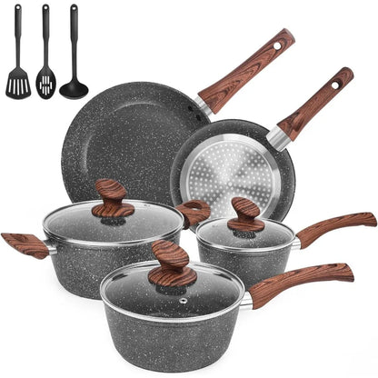 Granite Cookware Set 11 Piece Die Cast Pots and Pans Induction