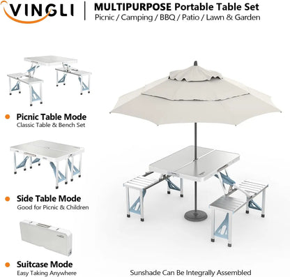 4Ft Folding Picnic Table, Weight capacity 265 Lbs,, Lightweight, Fold Up, Carrying Case