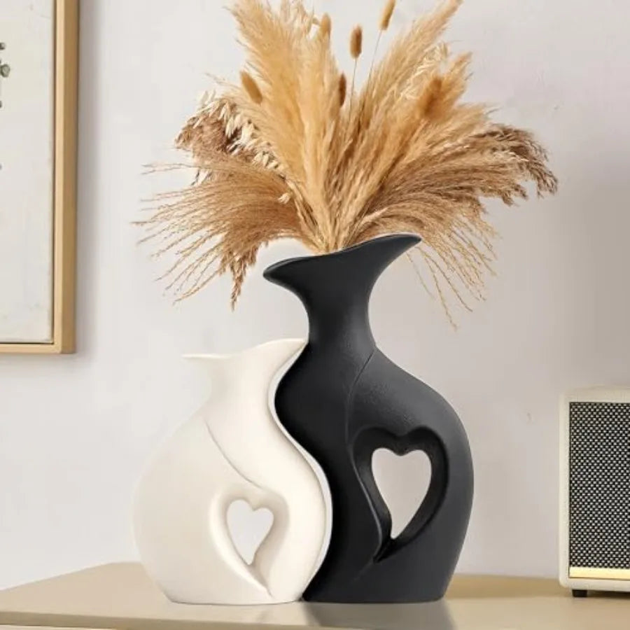 Heart Shaped Ceramic Vase Set of 2 Minimalist Decorative Vases
