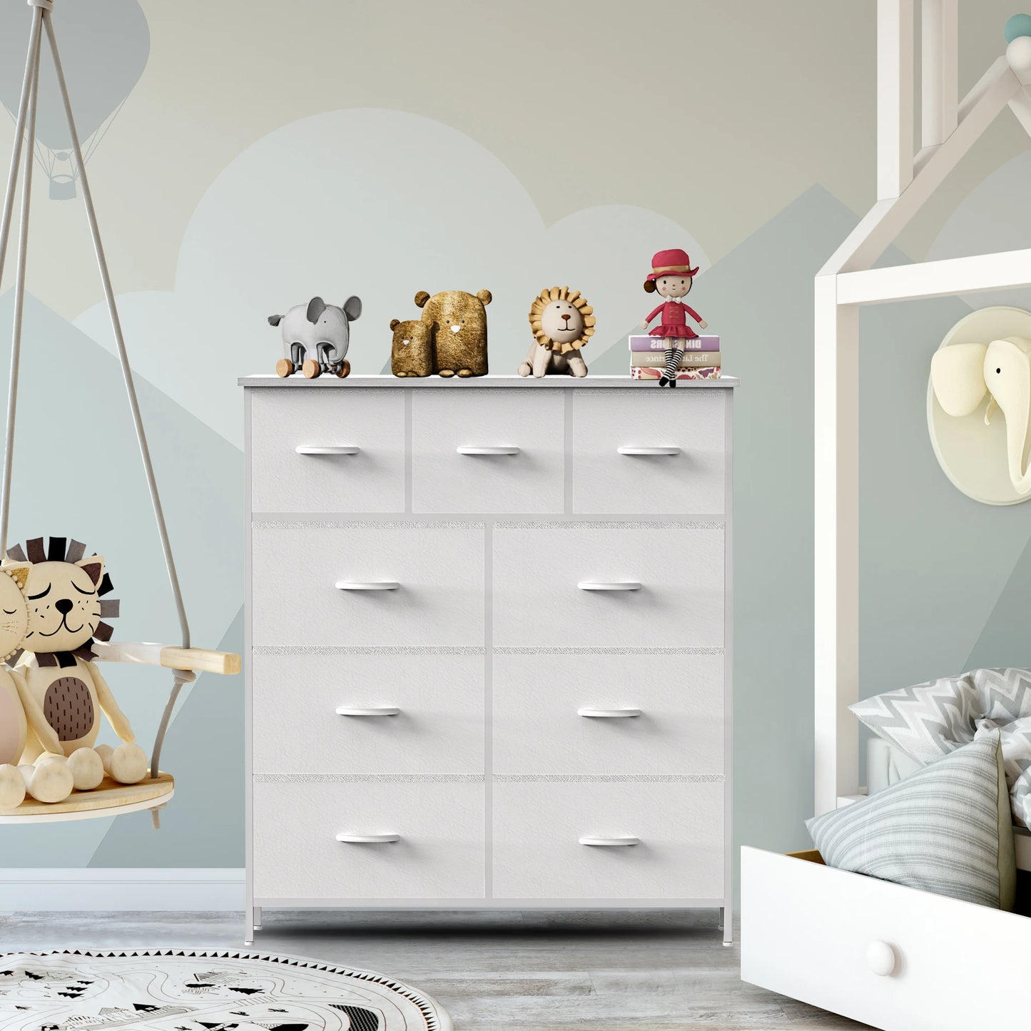 9 Drawer Dresser Tall Chest Organizer with Fabric Drawers